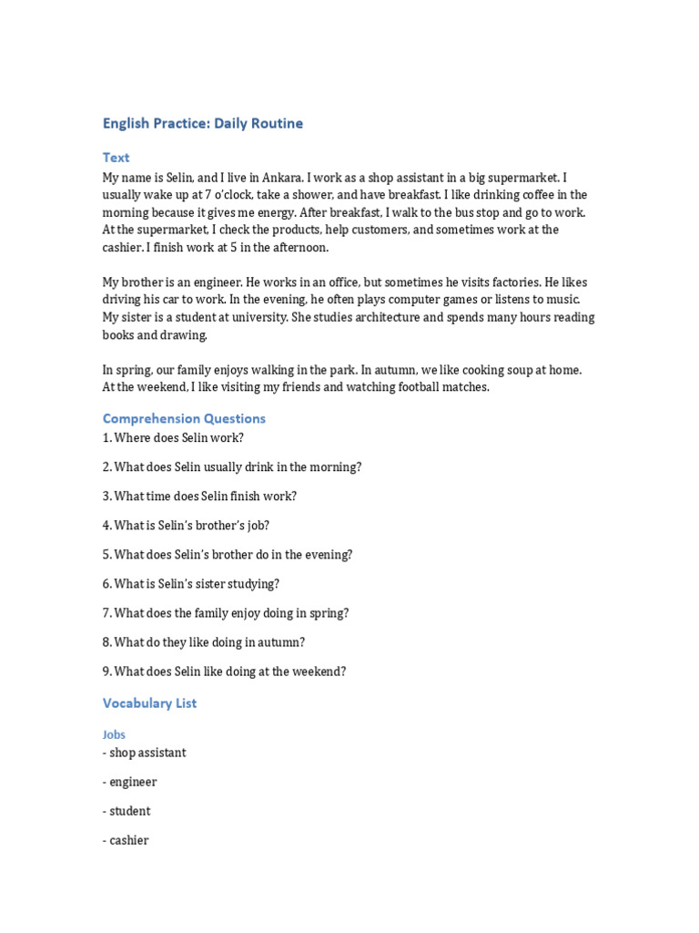 English Routine Practice | PDF