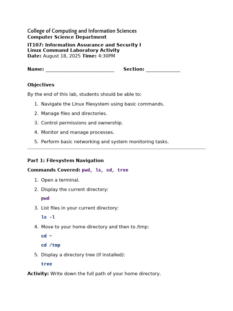 Linux Command Lab for Information Security | PDF | Text File ...