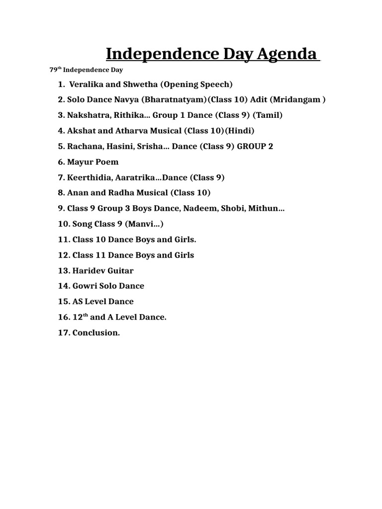 79th Independence Day Celebration Agenda | PDF