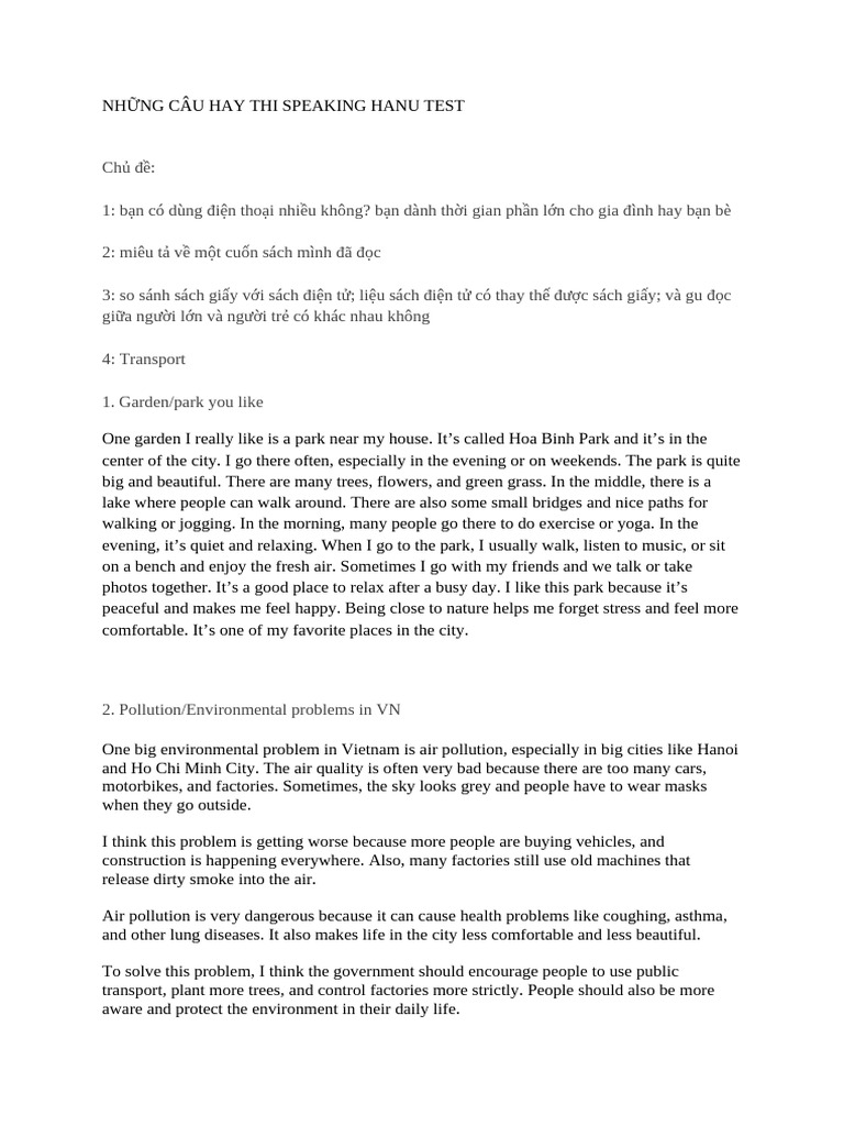 Speaking Test Topics for HANU Students | PDF | News | Social Media