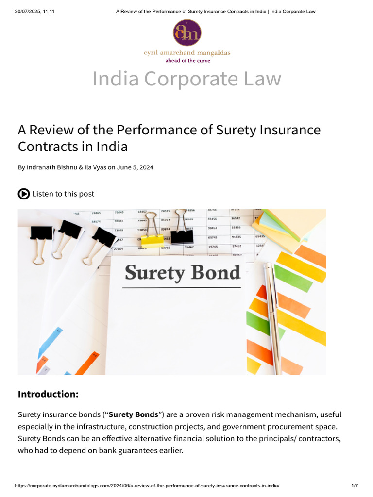 Surety Insurance Contracts in India Review | PDF | Surety | Insurance