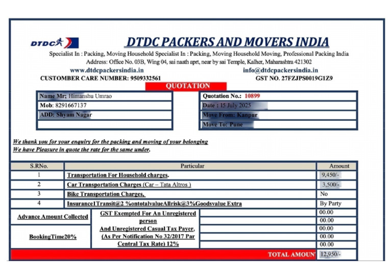 DTDC Courier | PDF