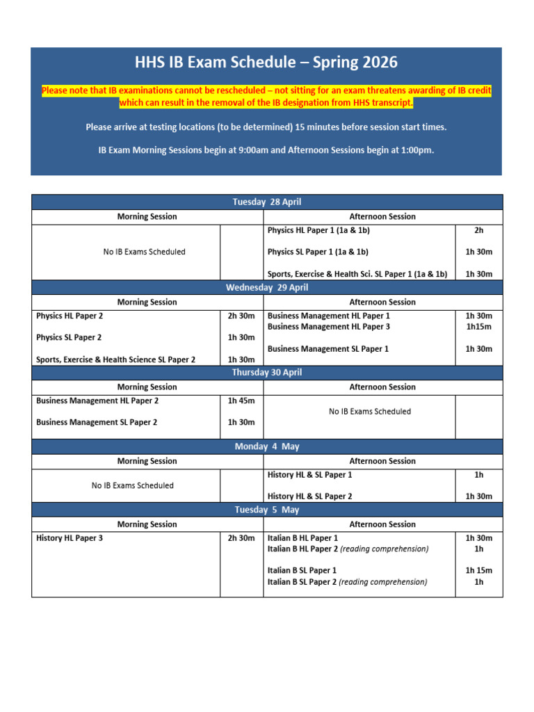 IB Exam Schedule for May 2026 | PDF | Student Assessment And Evaluation ...