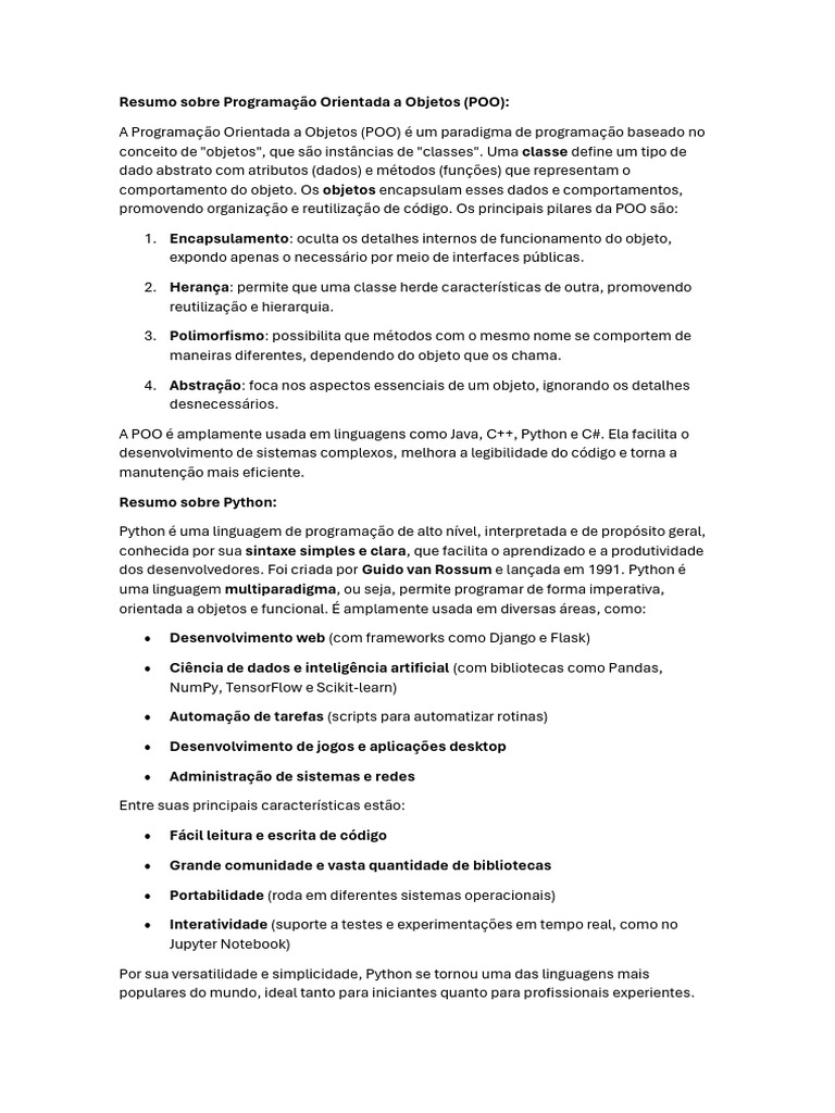 Resumo de Programação Orientada a Objetos | PDF