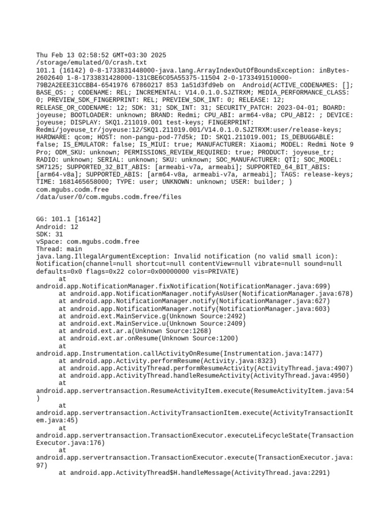 Android Crash Log Analysis: Errors & Exceptions | PDF | Java ...