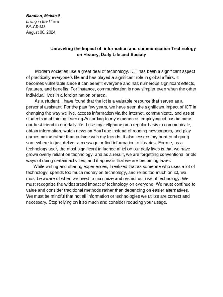 Impact of ICT on Daily Life and Society | PDF