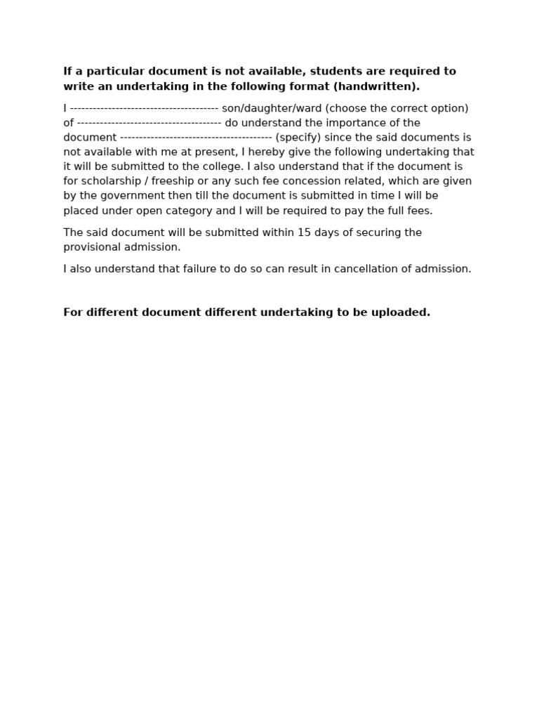 Undertaking for Document Submission | PDF