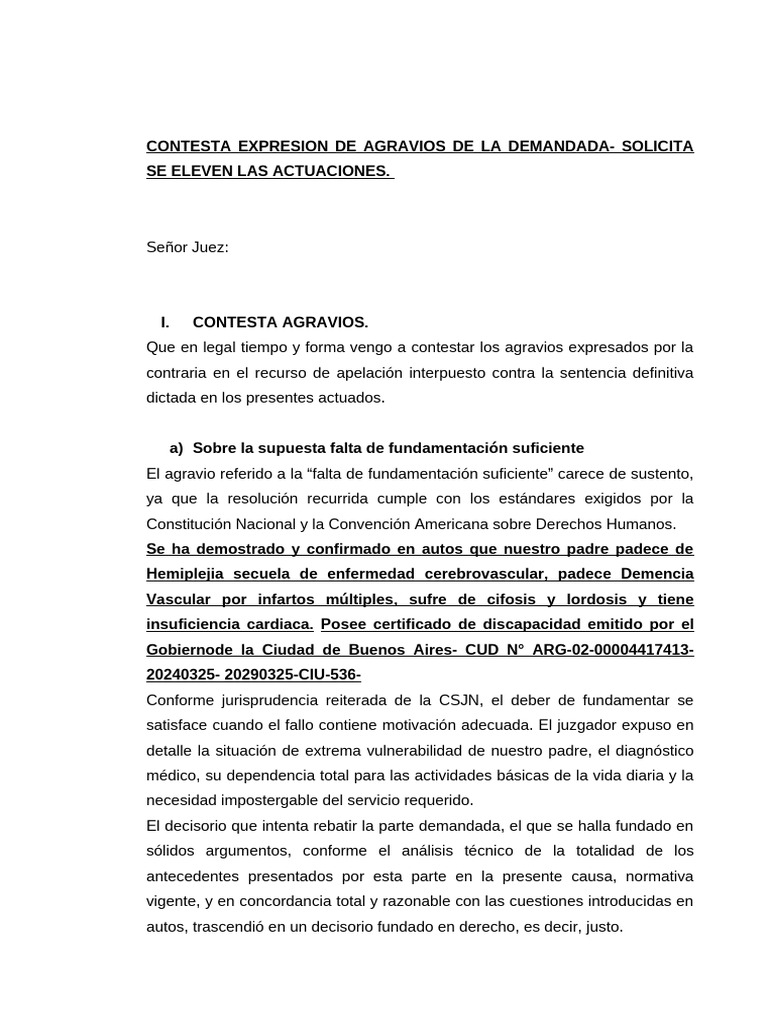 Contetsa Expresion de Agravios. Se Eleve | PDF | Caso de ley ...