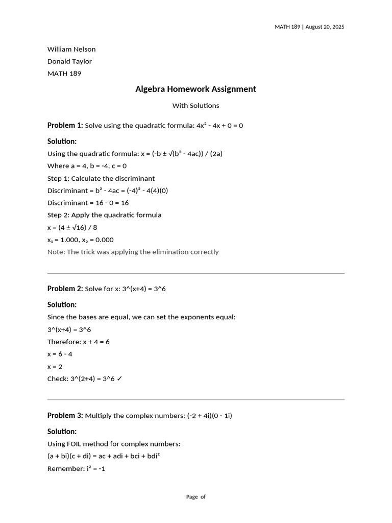 ALG 104 Algebra Solutions 1565 | PDF | Quadratic Equation | Mathematics