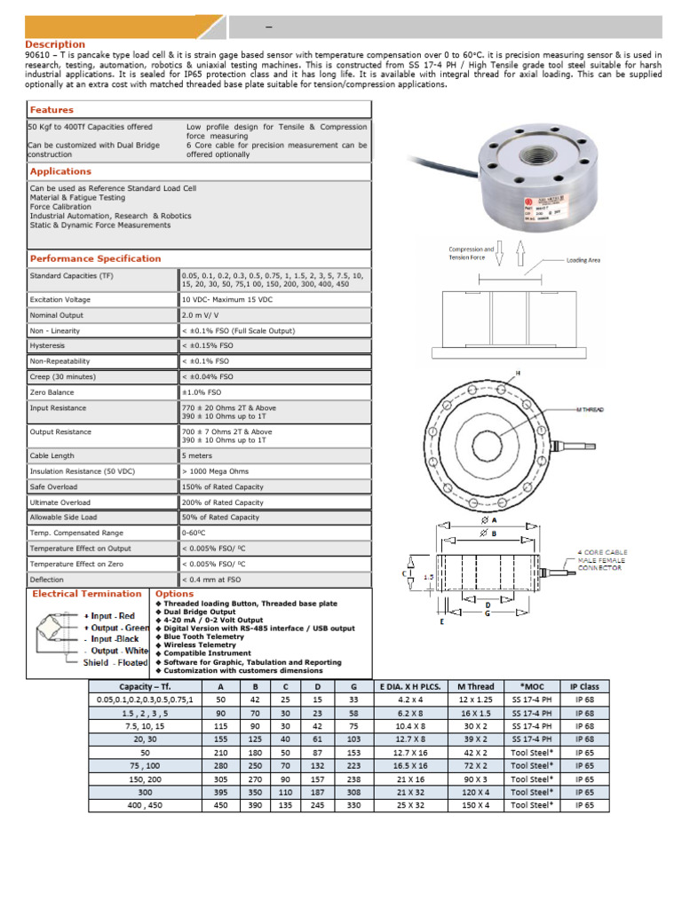 90610 Load Cell Specifications | PDF | Applied And Interdisciplinary ...