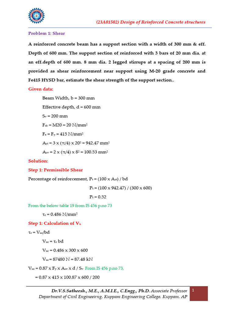 Shear Reinforcement Design in Beams | PDF | Reinforced Concrete | Beam ...