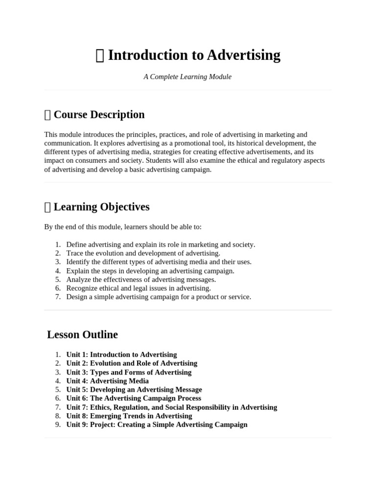 Introduction to Advertising Course Module | PDF | Advertising | Marketing
