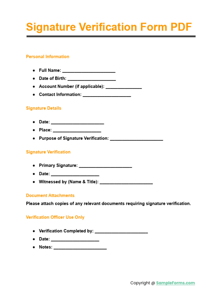 Signature Verification Form Template | PDF