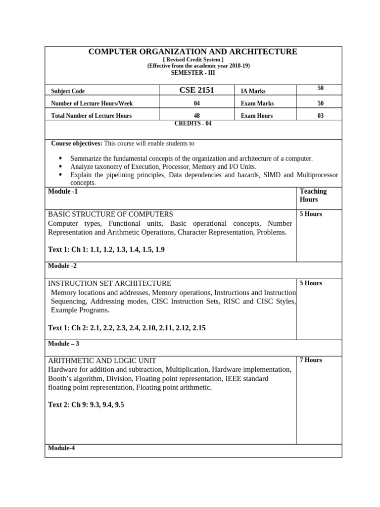 Computer Organization and Architecture Course | PDF | Computer Data ...