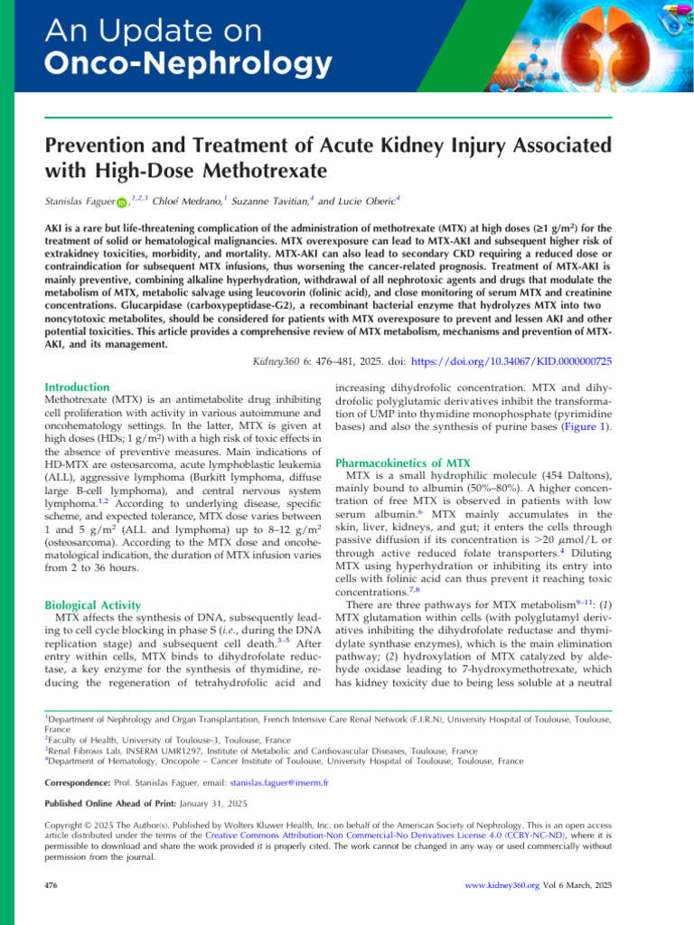 Methotrexate-Induced Acute Kidney Injury Management | PDF | Chronic ...
