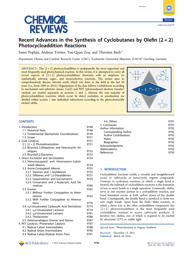 Tröster Et Al 2016 Recent Advances in The Synthesis of Cyclobutanes by ...