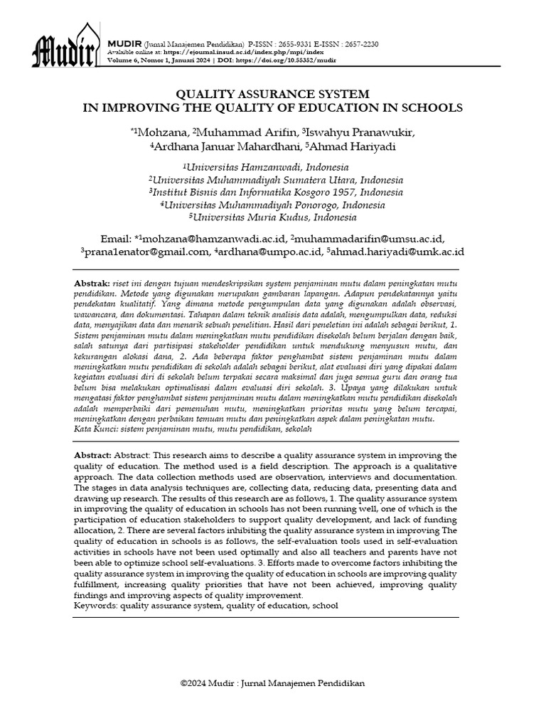 Quality Assurance in Education Improvement | PDF | Evaluation | Quality ...
