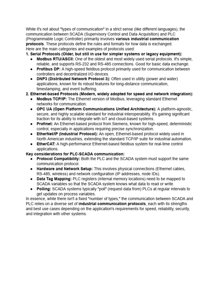 SCADA-PLC Communication Protocols Overview | PDF | Programmable Logic ...