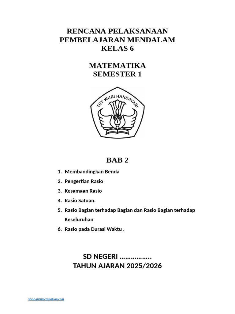 RPP Pembelajaran Rasio Kelas 6 SD | PDF