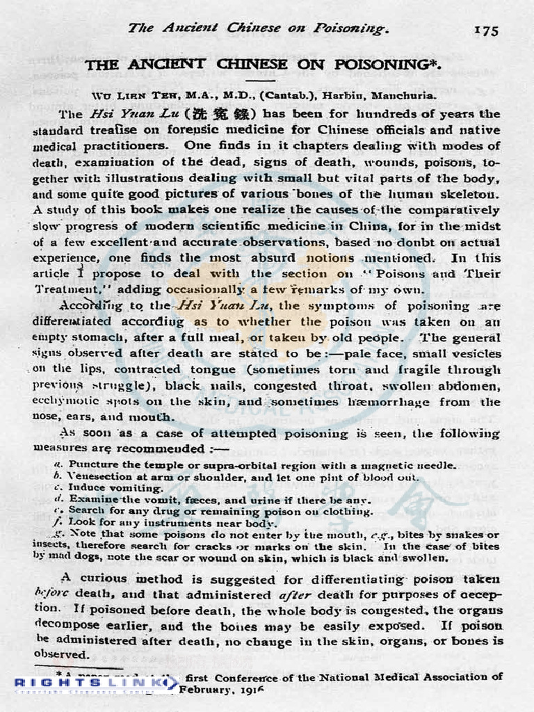 Teh 1916 The Ancient Chinese On Poisoning | PDF