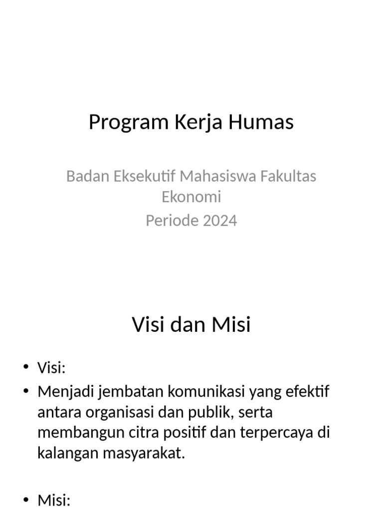 Program Kerja Humas BEM Ekonomi 2024 | PDF