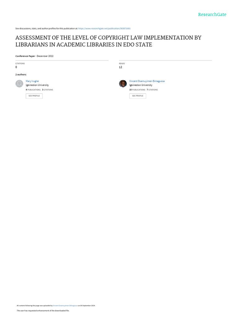 Copyright Law in Edo Academic Libraries | PDF | Copyright | Copyright ...