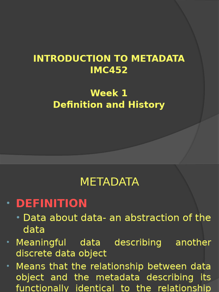 Understanding Metadata: Definition & History | PDF | Metadata ...