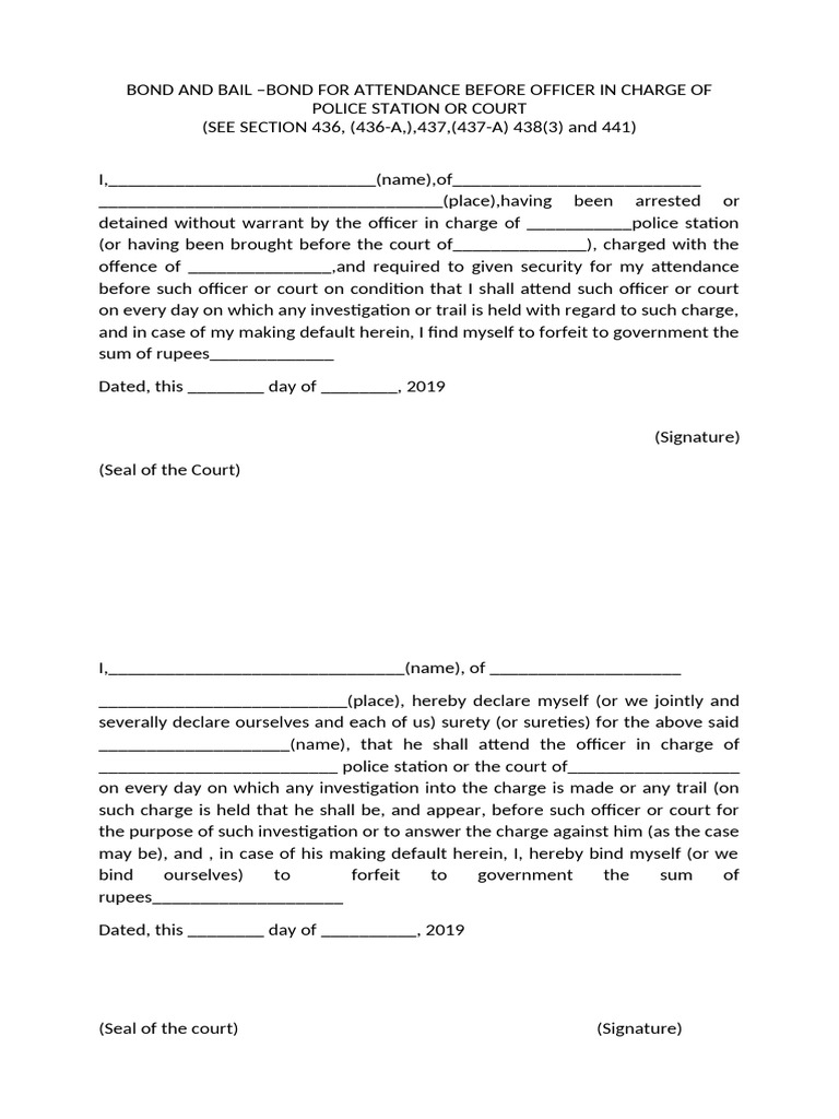 Bond and Bail Agreement Template | PDF