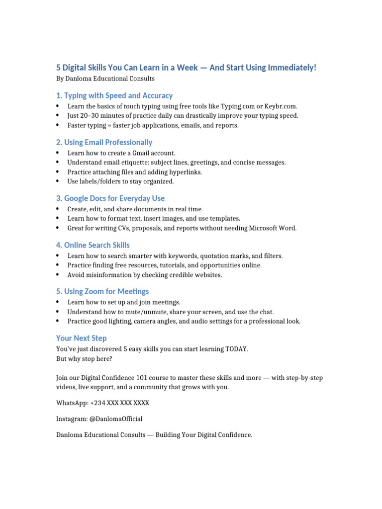 Learn 5 Essential Digital Skills Fast | PDF