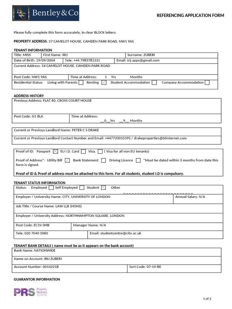 Tenant Referencing Application Form | PDF | Identity Document