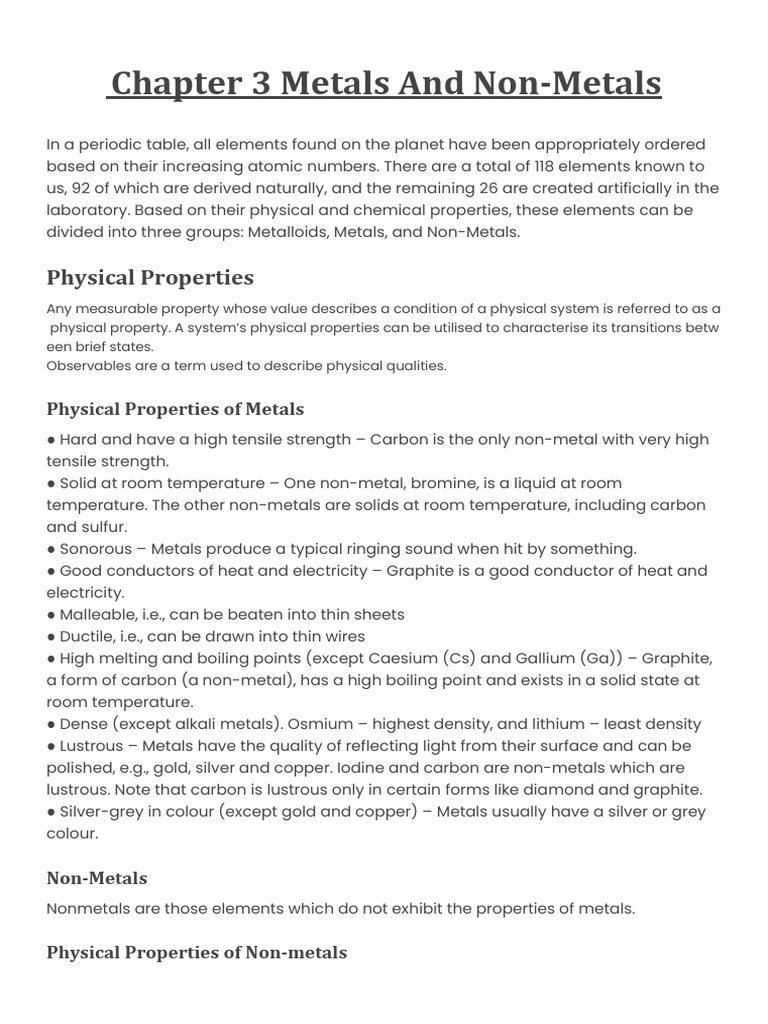 Chapter 3 Metals and Non-Metals | PDF | Ion | Salt (Chemistry)