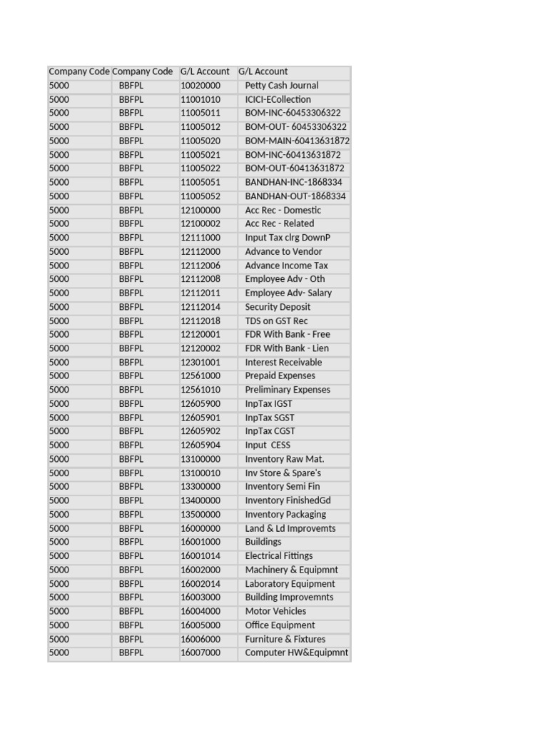 Company Code G/L Account Overview | PDF | Government Finances | Payments