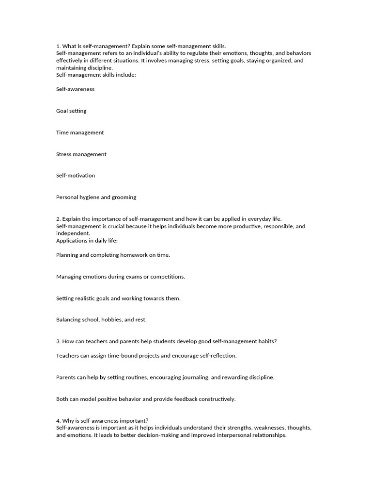 Self-Management Skills and Techniques | PDF | Hygiene | Self Awareness