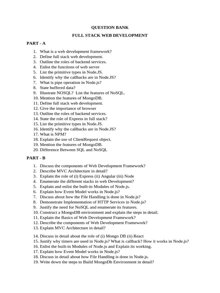 Full Stack Web Development Question Bank | PDF