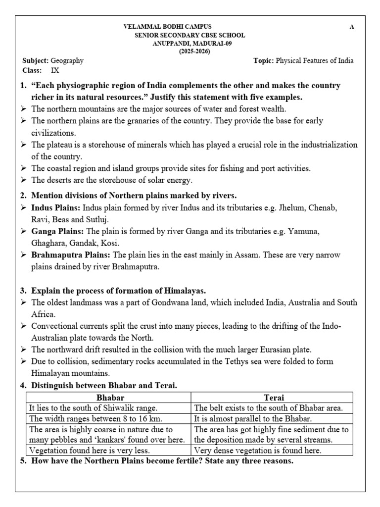 Physical Features of India Notes | PDF | Himalayas | Earth Sciences