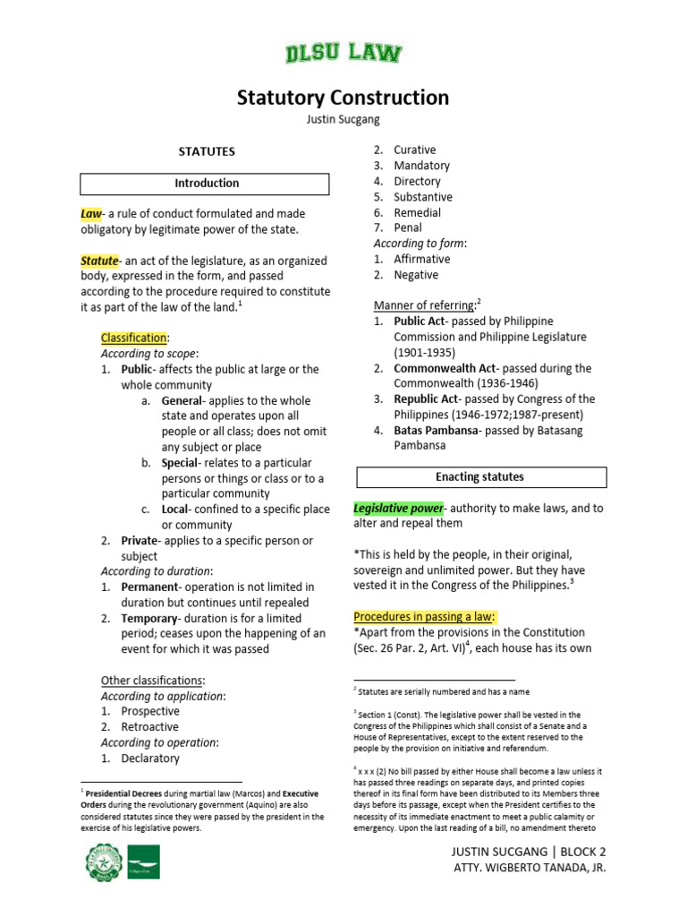 Understanding Statutory Construction | PDF | Bill (Law) | Standing (Law)