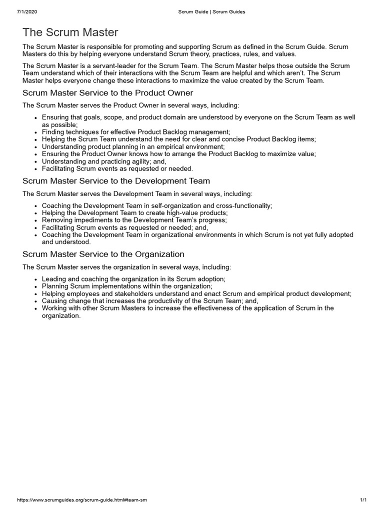 Role of the Scrum Master Explained | PDF | Scrum (Software Development ...