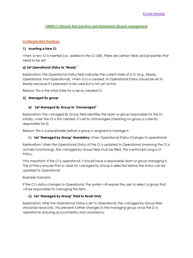 CMDB CI Lifecycle Management Best Practices | PDF | Information ...