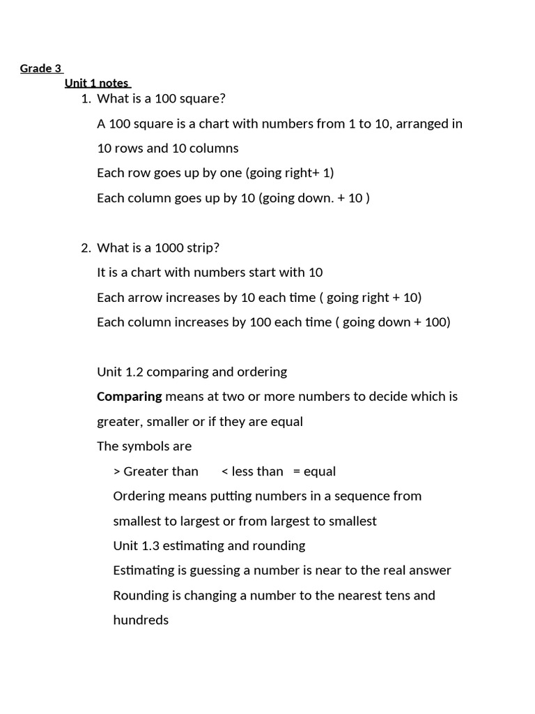 Grade 3 Math Unit 1 Notes | PDF