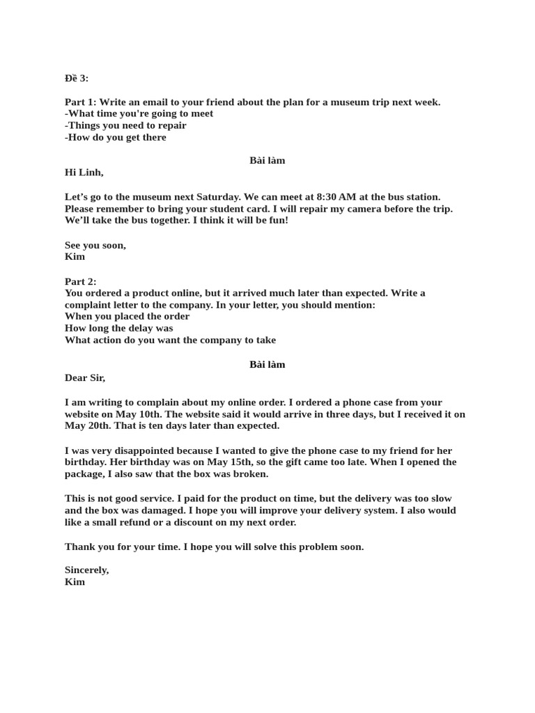 Email and Complaint Writing Examples | PDF