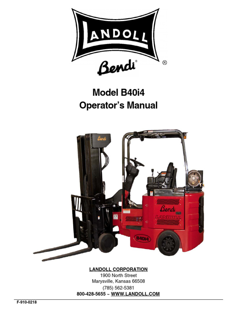 Bendi B40i4 Operators Manual F-910-0218 | PDF | Forklift