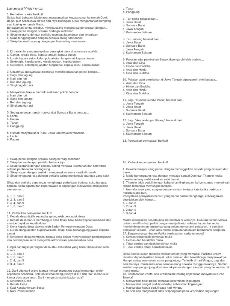 Latihan Soal PP Kelas 4 Semester 1 | PDF