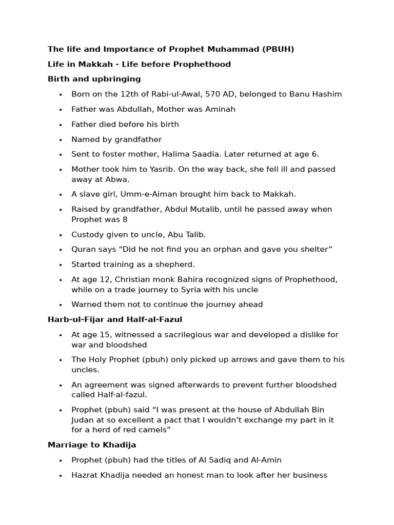 The Life and Importance of Prophet Muhammad | PDF | Muhammad | Prophets ...