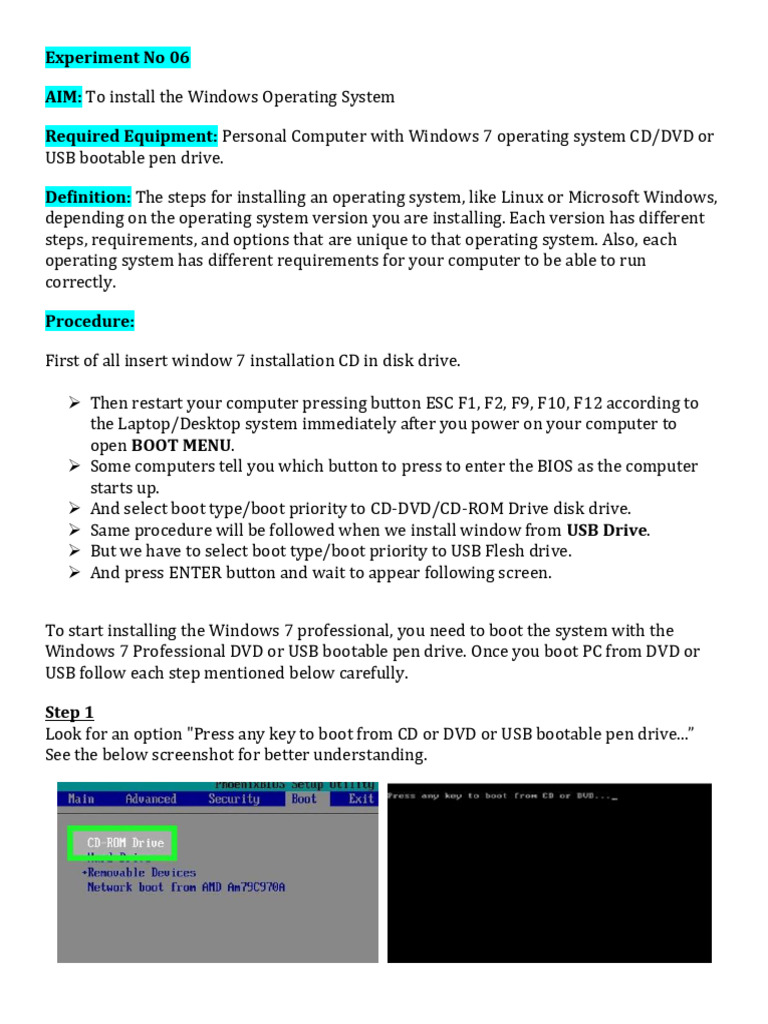 Step-by-Step Windows 7 Installation Guide | PDF | Windows 7 | Booting