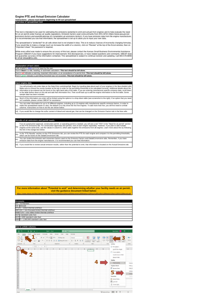 Engine Emission Calculator Guide | PDF | Spreadsheet | British Thermal Unit