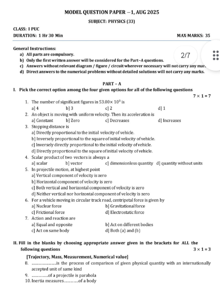 Physics Model Question Paper 2025 | PDF | Acceleration | Velocity