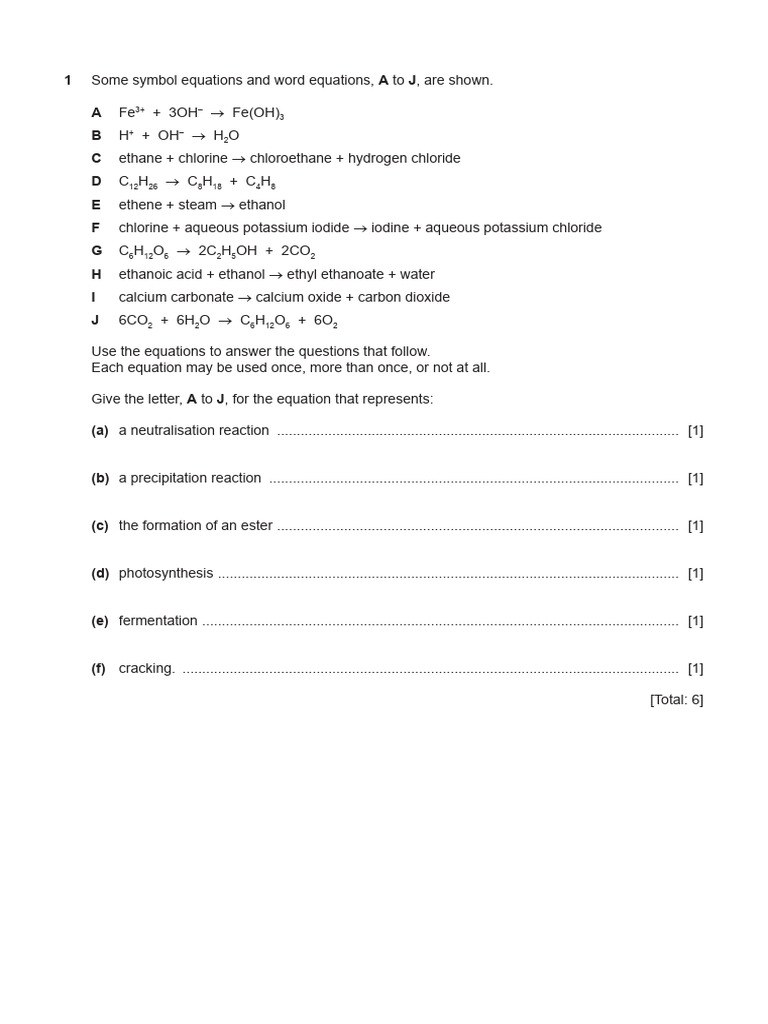 Chemistry Equations and Reactions Practice | PDF | Ion | Oxide