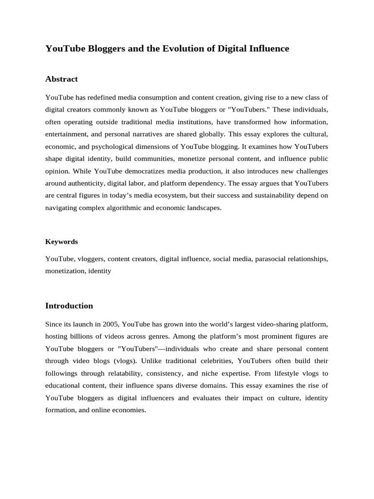 YouTube Bloggers: Digital Influence Unpacked | PDF | You Tube | Social ...