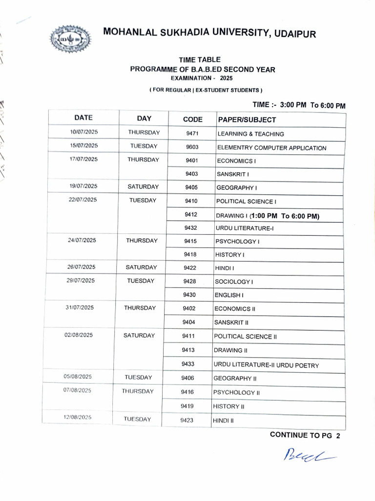 B.A.B.Ed Second Year Exam Timetable 2025 | PDF | Liberal Arts Education ...