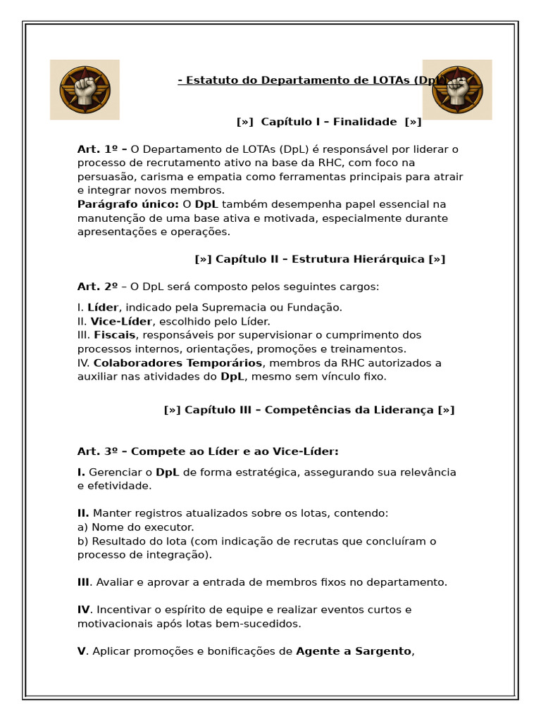 Estatuto do Departamento de LOTAs | PDF | Liderança